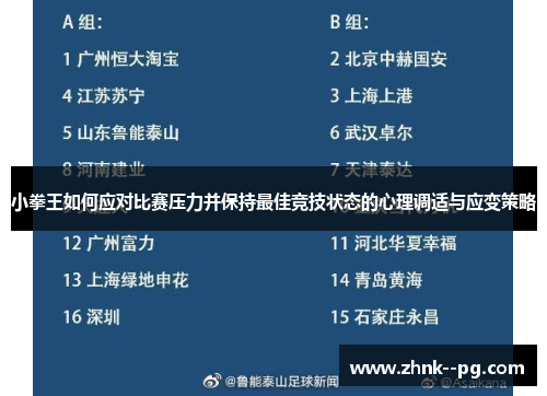 小拳王如何应对比赛压力并保持最佳竞技状态的心理调适与应变策略